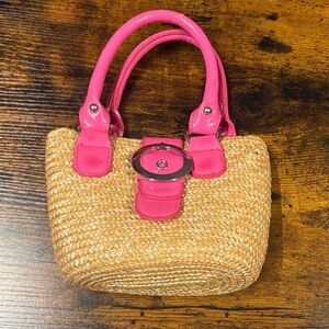 TOBY Straw Mini Tote with Hot Pink Trim - Women's Mini Bag